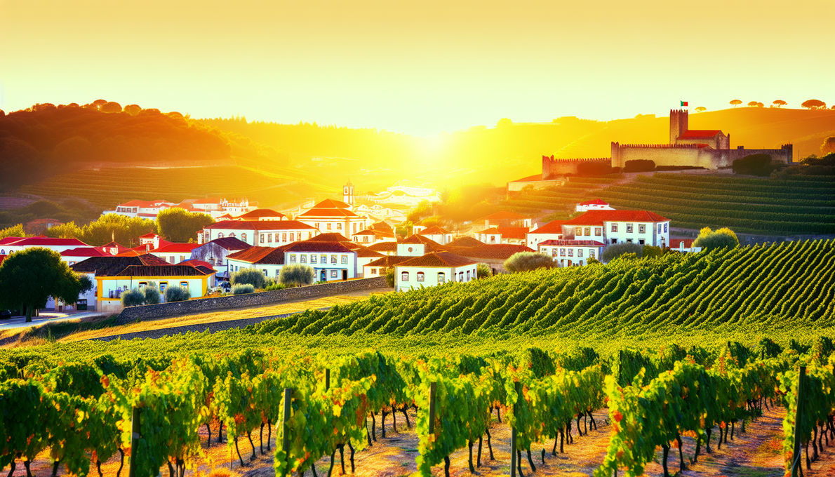 alt_text: "A sunlit Portuguese landscape featuring vineyards, a castle, and charming village, inviting exploration."