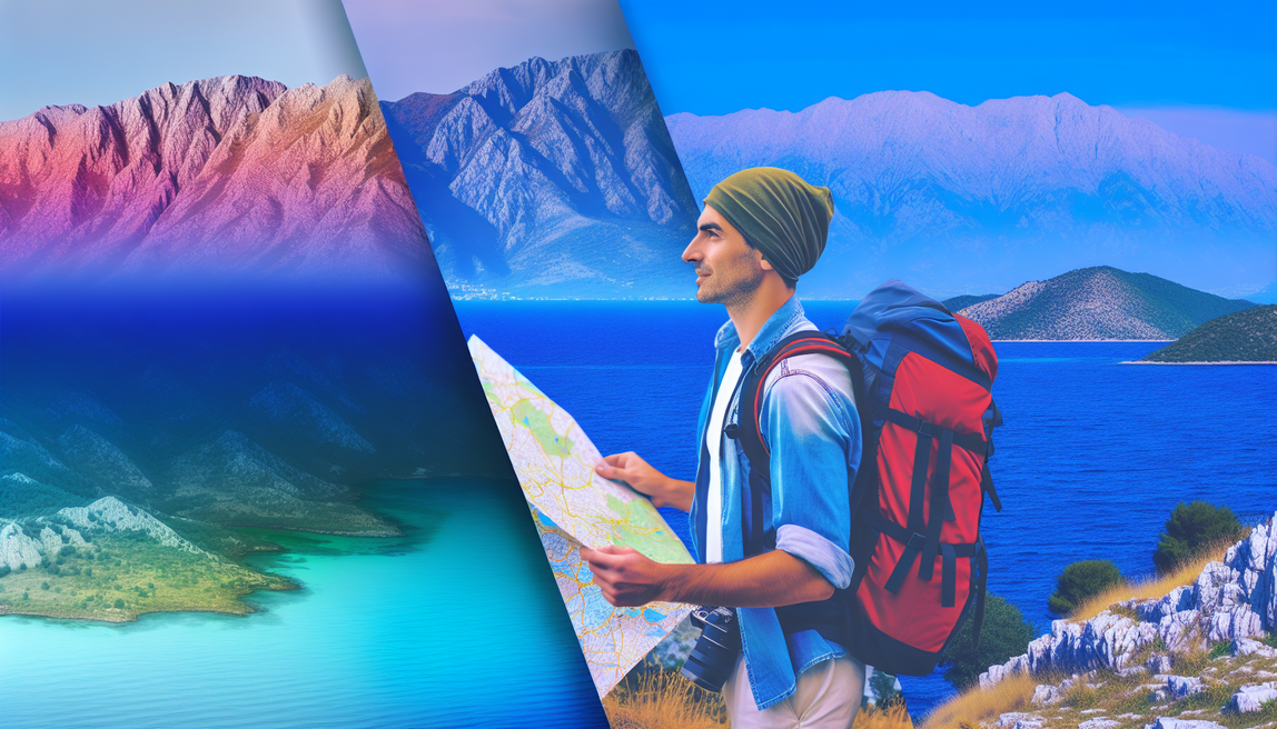 alt_text: A vibrant cover showcasing Albania's beauty with mountains, coastlines, and an adventurous traveler.