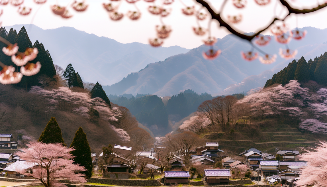 alt_text: A serene cover image of Japan’s hidden gems, featuring tranquil villages, mountains, and cherry blossoms.