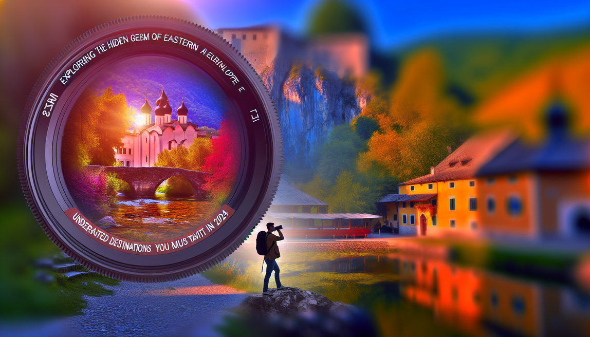 Alt text: A traveler explores a quaint medieval town in Eastern Europe, surrounded by vibrant landscapes.
