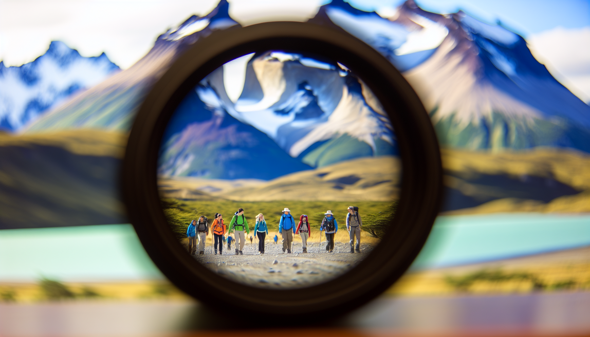 alt_text: A stunning Patagonia landscape with eco-tourists enjoying nature, emphasizing eco-tourism and adventure.