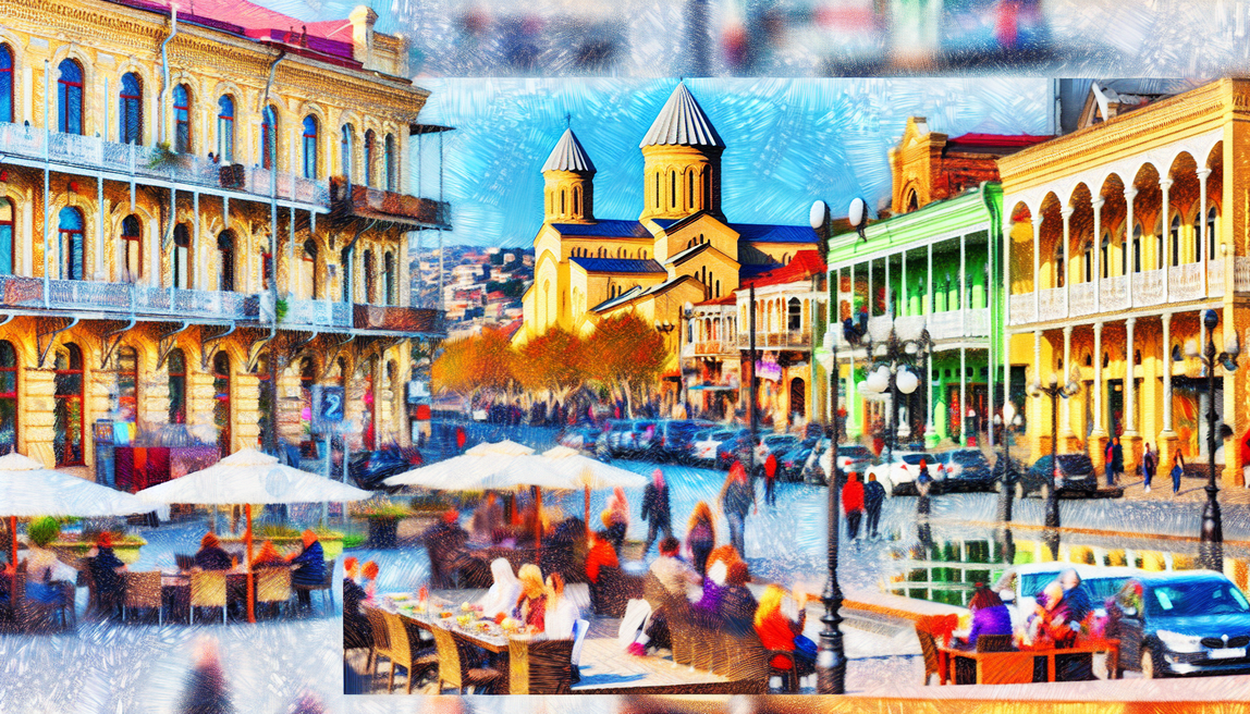 alt_text: A vibrant Tbilisi scene with historic landmarks, bustling streets, and inviting colors, inviting exploration.