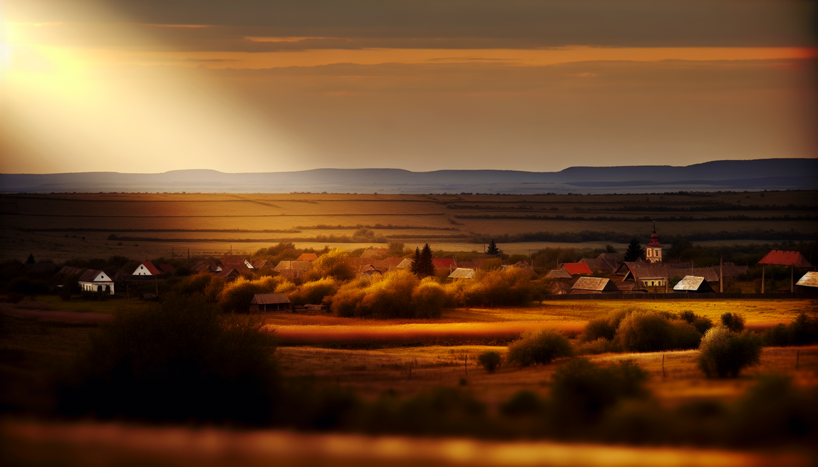 alt_text: A serene Eastern European landscape showcasing nature, culture, and adventure in warm light.