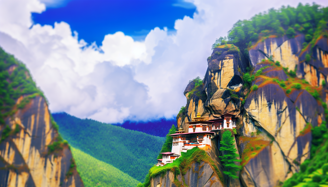 alt_text: Cover for 'Discovering the Hidden Gems of Bhutan' featuring Tiger's Nest Monastery and vibrant landscape.