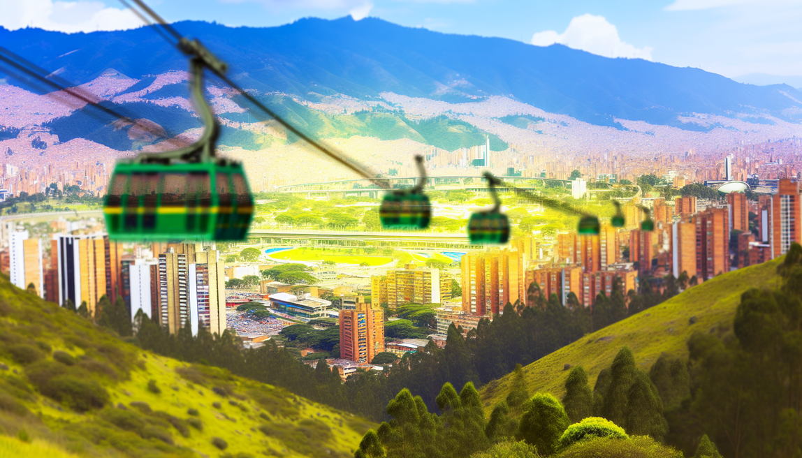 alt_text: A vibrant collage of Medellín, showcasing its skyline, parks, culture, and metro cable cars.
