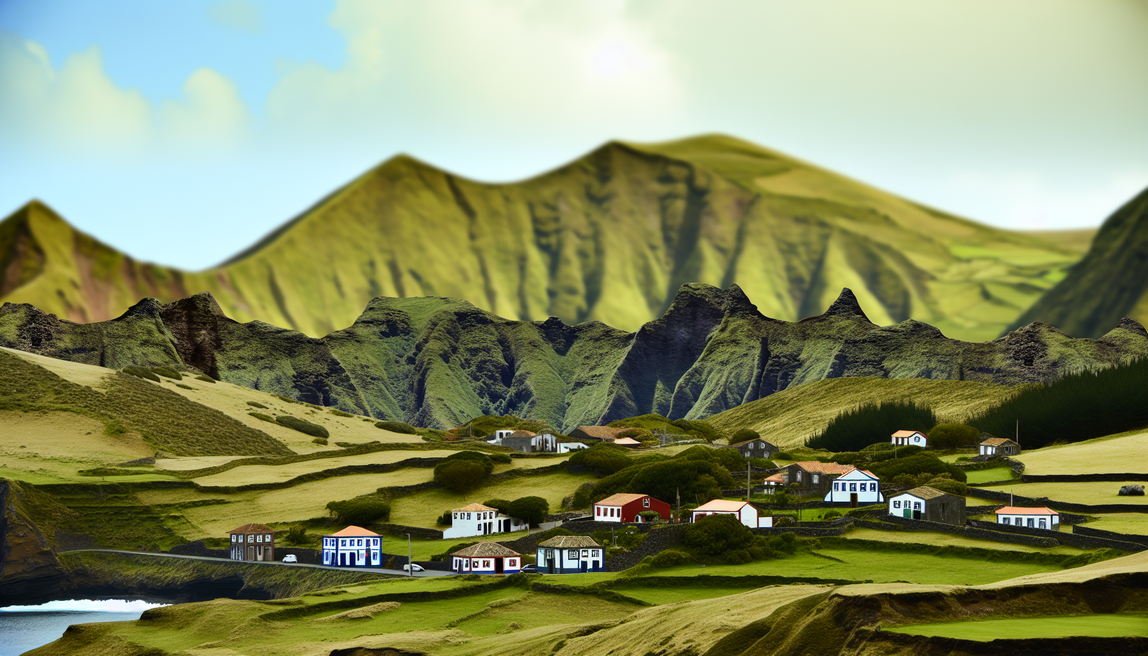 alt_text: Scenic Azores landscape with hills, cliffs, and a village, inviting exploration and adventure.