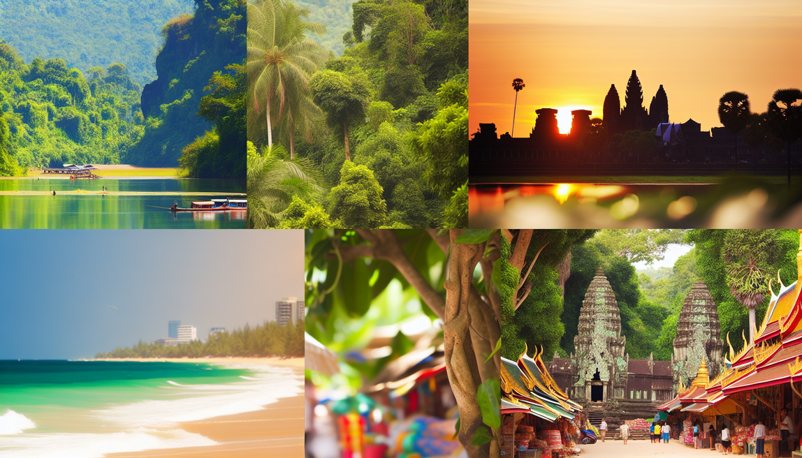alt_text: A vibrant cover depicting Southeast Asia's hidden gems: jungles, beaches, temples, and markets.