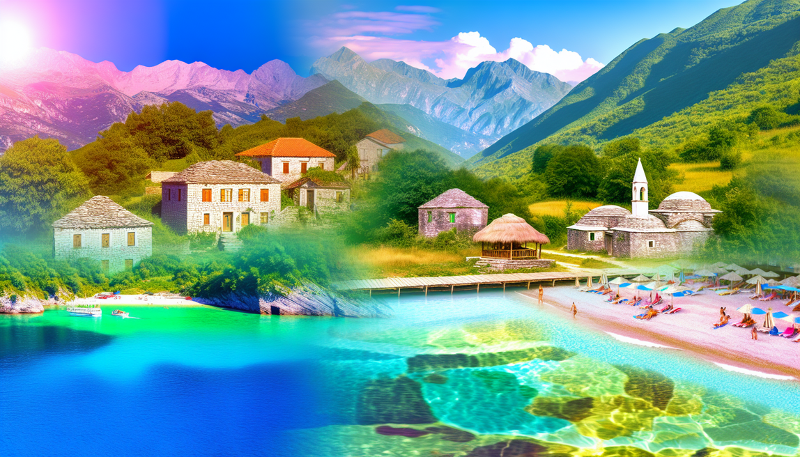 alt_text: A vibrant cover for 'Exploring Albania,' showcasing its landscapes, culture, and adventure.