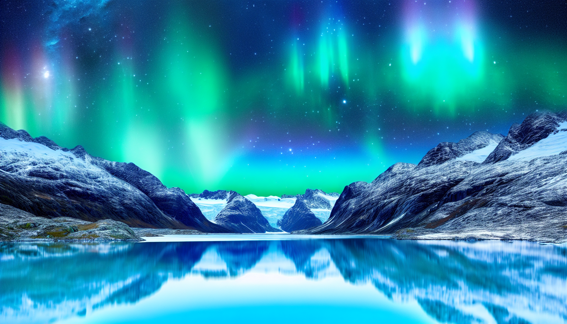 alt_text: A stunning book cover featuring vibrant Northern Lights over snow-capped mountains and a serene lake.