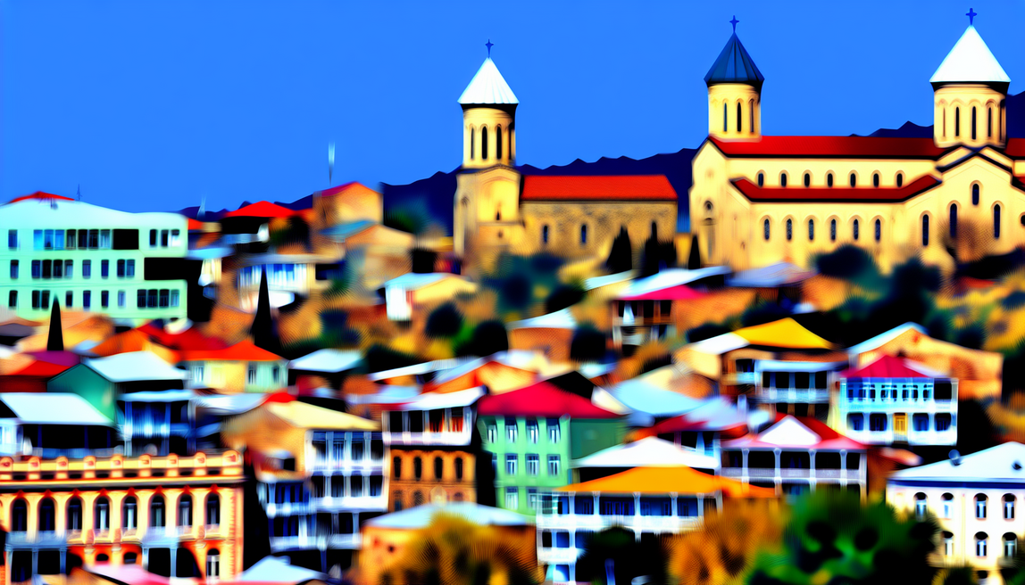 alt_text: A vibrant travel guide cover showcasing Tbilisi's culture, architecture, and artistic spirit.