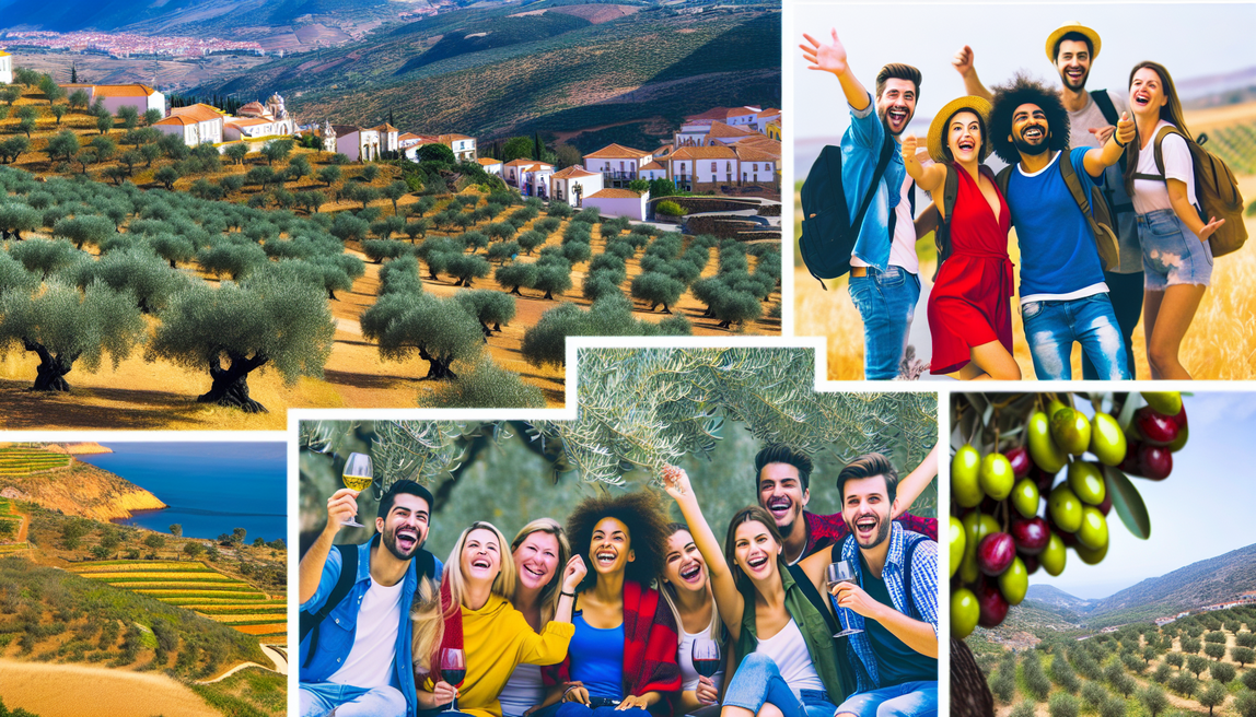 alt_text: "A vibrant travel guide cover showcasing Portugal's hidden gems, landscapes, and joyful travelers."