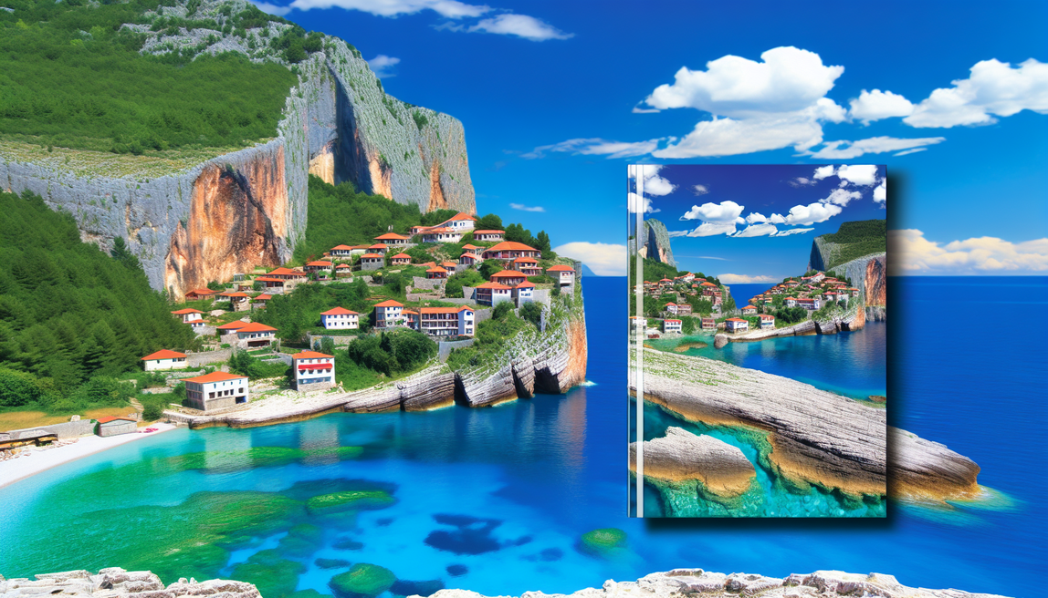 alt_text: A breathtaking cover showcasing Albania's Riviera: turquoise waters, cliffs, and a charming village.