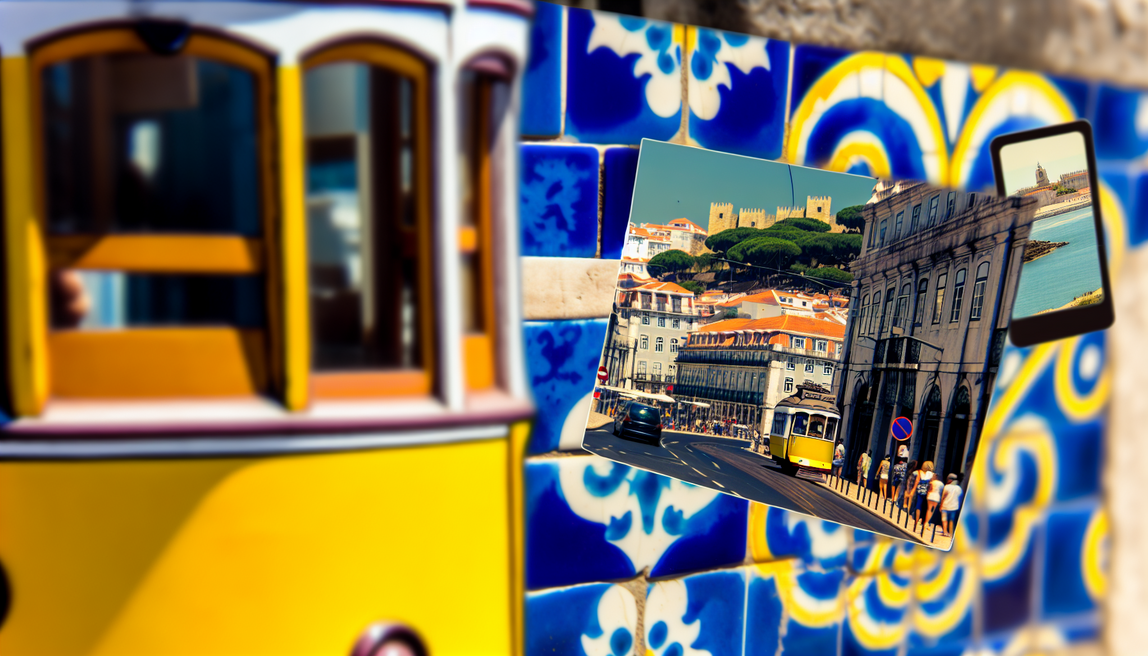 alt_text: Vibrant street scenes of Lisbon, featuring azulejos, landmarks, trams, and lively local culture.