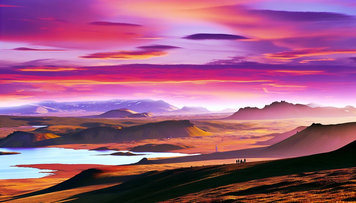 alt_text: Explore Iceland's stunning landscapes and adventure opportunities under a vibrant sunset sky.