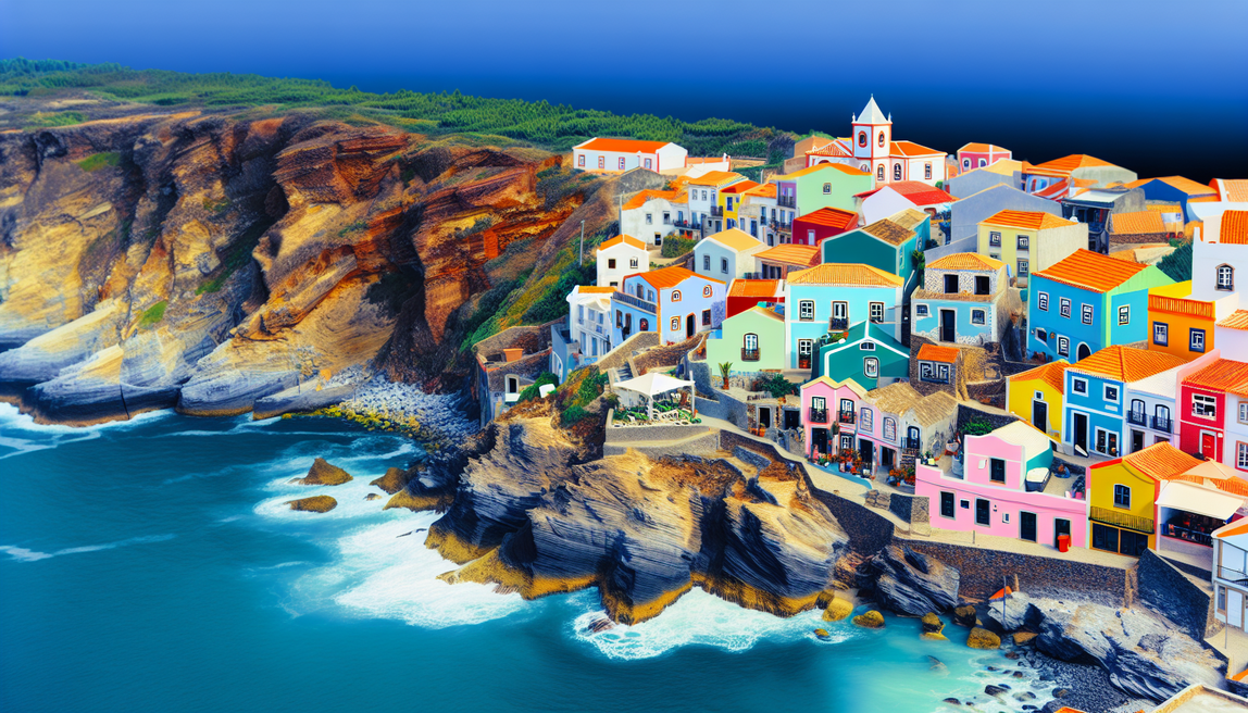 alt_text: A vibrant coastal village in Portugal with colorful houses, cliffs, and a sense of adventure.