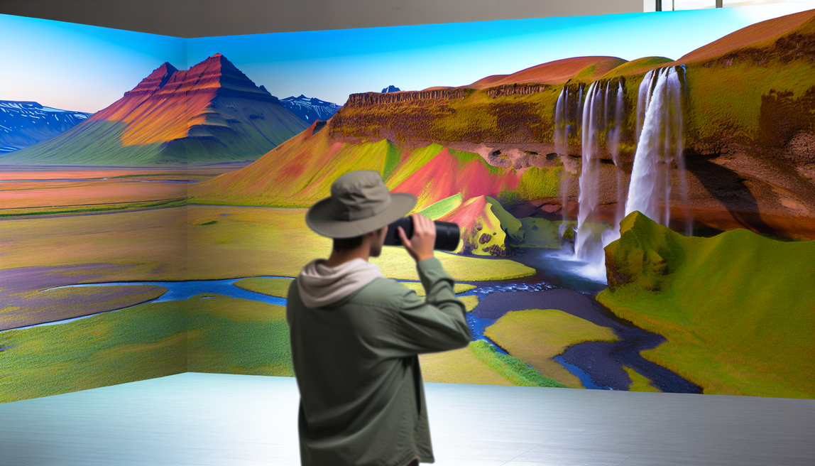 alt_text: A traveler gazes at Iceland's hidden gems: mountains, valleys, waterfalls, and vibrant colors.