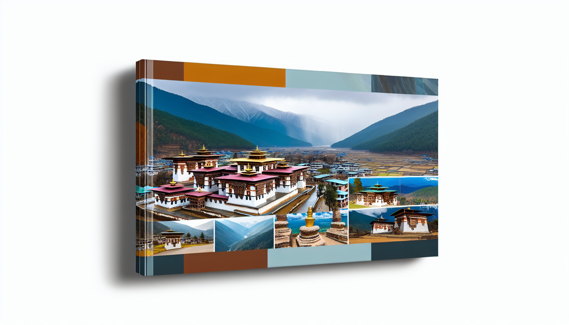 alt_text: A captivating book cover depicting Bhutan's stunning landscapes, architecture, and culture.